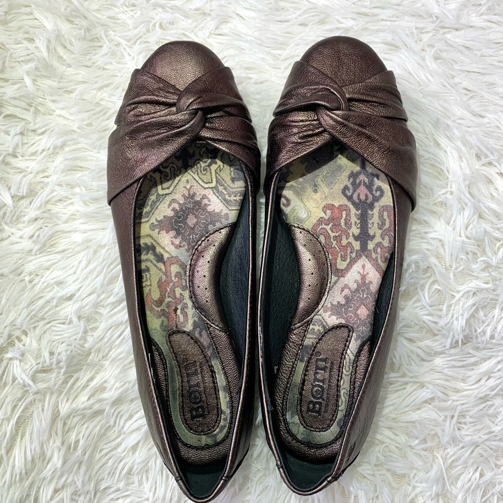 BORN Ballet Flats Lily Metallic Bronze Brown Leather Slip On, size 8.5